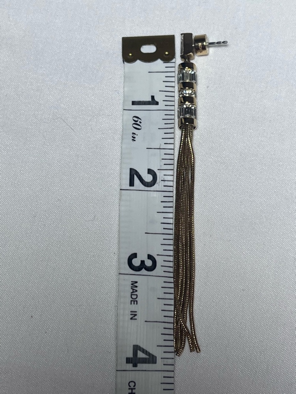 Michael Kors Gold Tassel Drop Earrings with Clear Crystal Baguettes - Picture 4 of 4